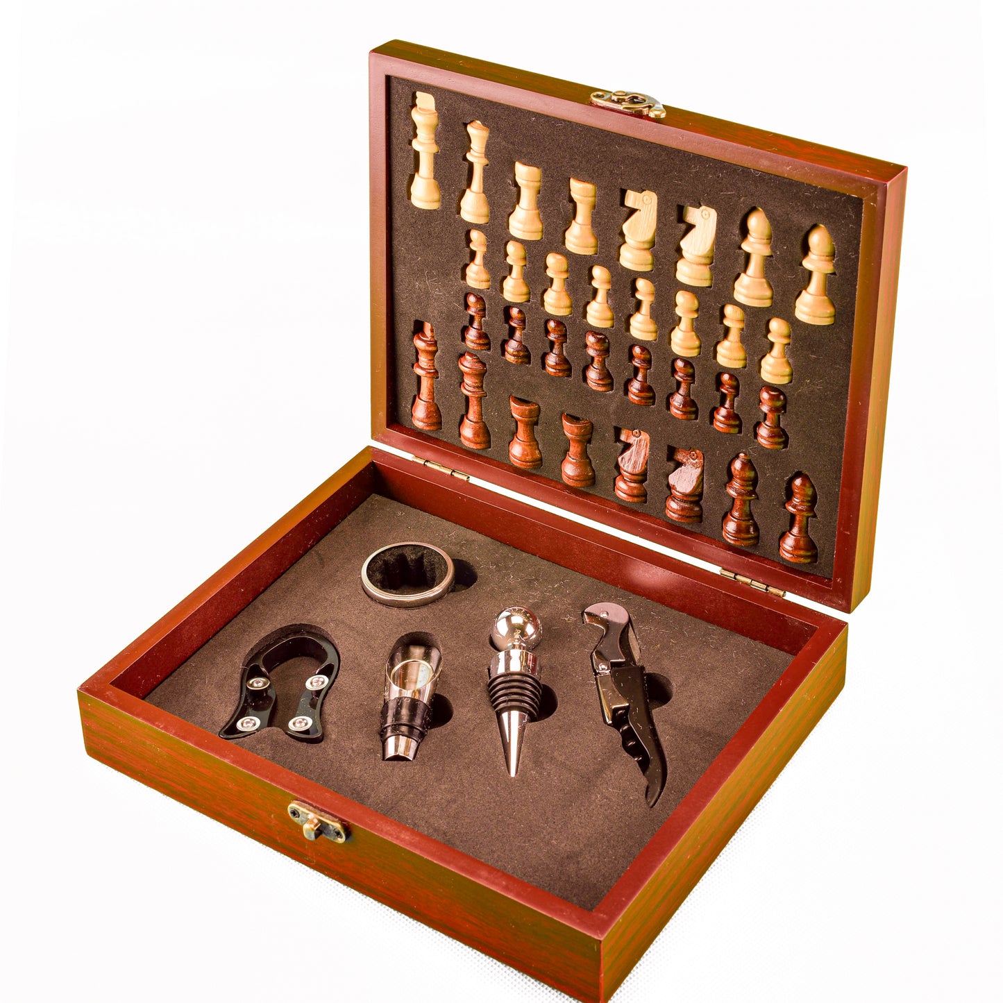 Juego de Ajedrez Clásico con Set para Vino Tablero Plegable