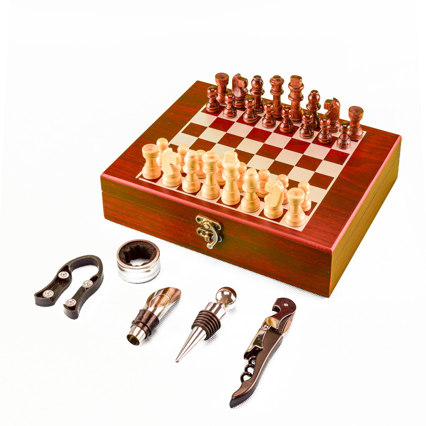Juego de Ajedrez Clásico con Set para Vino Tablero Plegable