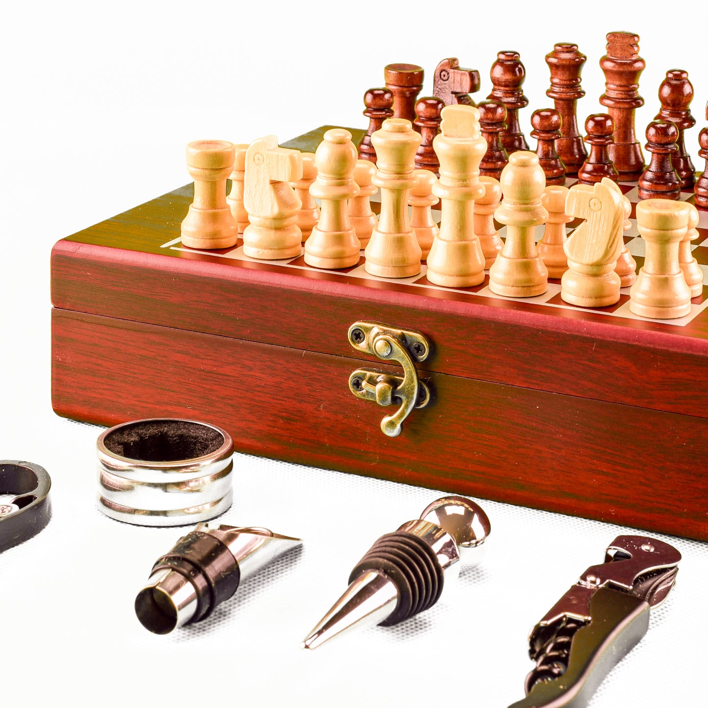 Juego de Ajedrez Clásico con Set para Vino Tablero Plegable