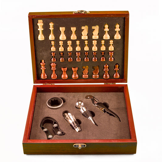 Juego de Ajedrez Clásico con Set para Vino Tablero Plegable